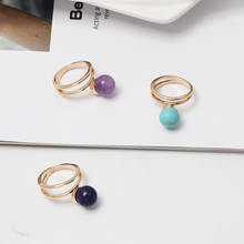 Double Circles Imitated Pearl  & Kallaite Pink Purple Navy Stone Rings Fashion Inner Dia 1.7cm Gold Color Ring Jewelry for Women 2024 - buy cheap