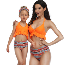 Summer Family Swimsuits Mother Daughter Matching Swimwear Oblique Shoulder Mommy and Me Bikini Dresses Clothes Movement Outfits 2024 - buy cheap