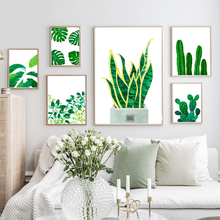 Arte da parede pintura em tela verde plantas tropicais folhas cactus nordic posters e cópias da parede fotos para sala de estar decoração casa 2024 - compre barato