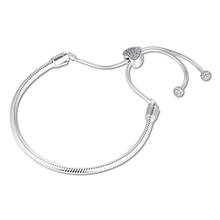Moments Pave Heart Clasp Snake Chain Slider Bracelet 2020 New Arrival 925 Sterling Silver Bracelets for Women DIY Charms Jewelry 2024 - buy cheap