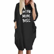 Mamá esposa jefe 2019 verano camiseta vestido Casual mujer moda chaleco vestidos manga larga vestido de verano fuera del hombro camiseta Femme 5XL 2024 - compra barato