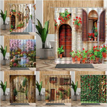 Pastoral Europe Town Shower Curtain Summer Garden Flower Street Scenic Living Room Wall Cloth Bathroom Curtains Home Bath Decors 2024 - buy cheap