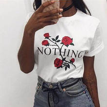 Camiseta blanca con estampado de flores y rosas para Mujer, ropa informal de manga corta con cuello redondo, de verano 2024 - compra barato