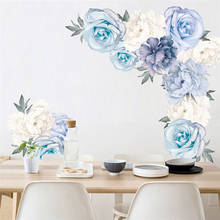 Pegatinas de pared con patrón de flores de peonía para decoración del dormitorio, calcomanías artísticas de flores azules para sala de estar, 1 unidad, J22 #40 2024 - compra barato