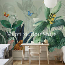 Papel tapiz Mural 3D personalizado, pintura decorativa de pared de fondo para sala de estar, planta de mariposa, selva Tropical Nórdica 2024 - compra barato