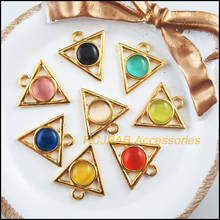 16 pingentes em cores douradas triangulares pedra misturada charms 2024 - compre barato