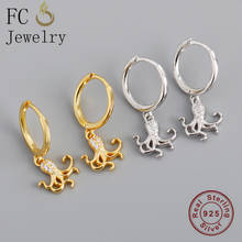 Fc jóias 925 prata minimalista cor de ouro mar animal octopus peixe zircão hoop brinco para mulher orelha piercing pendientes 2020 2024 - compre barato