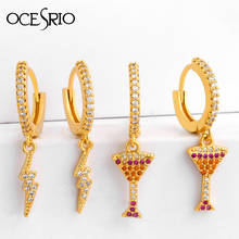 Ocesrio brincos lightning de arco-íris, brincos de gancho dourado colorido huggie, zircônia, joias de brincos femininos da moda 2024 - compre barato