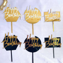 Двухслойный акриловый Топпер для торта черно-белые золотые буквы Happy топперы для торта на день рождения, украшение для торта на свадьбу/день рождения 2024 - купить недорого