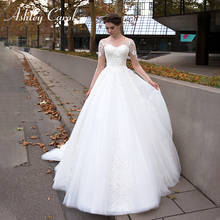 Ashley Carol A-Line Wedding Dress 2022 Classy V-Neck Appliques Princess Bride Long Sleeve Court Train Beach Tulle Bridal Gown 2024 - buy cheap