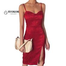 SVOKOR Satin Jacquard High Split Dress Women Elegant Spaghetti Strap Bodycon Dress Backless Sexy Club Clothes Women Skinny 2024 - buy cheap