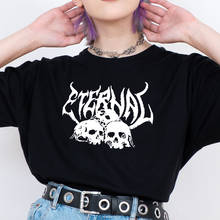 Camisa de horror com gola o, camiseta harajuku vintage feminina com gola redonda e estampa gráfica de grunge, camisa superior casual gótica para o verão 2024 - compre barato