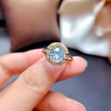 Привлекательное кольцо с голубым топазом и ожерелье, ювелирный набор из стерлингового серебра 925 пробы, круглый натуральный драгоценный камень, сертификат, подарок на день рождения 2024 - купить недорого
