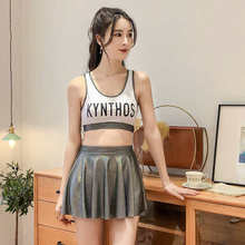 2021 New Sports Korean And American Ladies Suit Wide Shoulder Strap Letter Split Collocation High Waist Peated Skirt Swimsuit 2024 - buy cheap