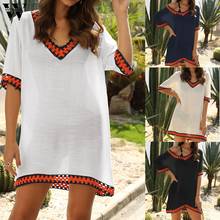 2020 swimsuit Women summer Loose Beach Dress Tunic Solid Bikini Cover UP Swimsuit Beachwear Swimwear Hollow Holiday vestidos P0 2024 - buy cheap