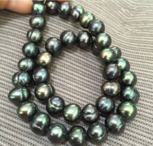 Огромный 20 дюймов потрясающий tahitian 10-11 мм черный зеленый жемчуг ожерелья 925 серебряная застежка 2024 - купить недорого