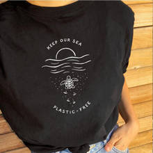 Camisetas femininas de plástico para guardar as tartarugas do mar, camisetas para proteção do oceano, envio direto 2024 - compre barato