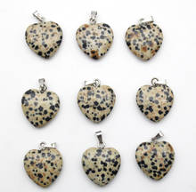 wholesale 30pcs 16mm natural stone Dalamatian jaspers heart pendant for DIY jewelry making necklace pendants Accessories 2024 - buy cheap