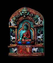 Buda Sakyamuni, budismo tibetano, estatua de Buda tibetano, pintura en polvo de piedra de pino antigua 2024 - compra barato