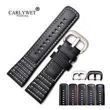 CARLYWET  28mm Real Calf Leather Black White Replacement Wrist Watch Band Strap Belt With Silver Black Buckle For Seven Friday 2024 - buy cheap