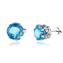 Szjinao Real 925 Sterling Silver Handmade Blue Topaz Fine Jewellery Platinum Gemstone Stud Earrings for Women Vintage Gift Hot 2024 - buy cheap