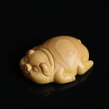 Figura de estátua artística de madeira real, 6cm, caixa de madeira, porco da sorte, decoração de casa fofo, feng shui, animal 2024 - compre barato