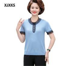 XJXKS женская футболка Harajuku футболка с милым воротником и коротким рукавом футболки модные женские футболки одежда вязаный Топ 2024 - купить недорого