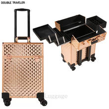 Rose gold trolley cosmetic case,profession makeup suitcase on wheels, Nails rolling luggage Toolbox, trolley Beauty box tattoo 2024 - buy cheap
