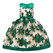 Бальное платье для девочек, детское вечернее платье, платье с цветами для девочек на свадьбу, платье для первого причастия, детский костюм с аппликацией L5052 2024 - купить недорого