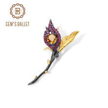 GEM'S BALLET Handmade Flower Brooch Brand Luxury Black&18k Gold 925 Silver Natural Citrine Gemstone Brooches For Women Jewelry 2024 - buy cheap