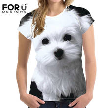 Женская футболка с коротким рукавом FORUDESIGNS, летняя дышащая Повседневная футболка с принтом мальтийских собак, Модные топы для девочек, 2021 2024 - купить недорого