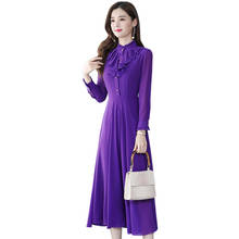 Women Chiffon Long Dress Long Sleeve A-Line Autumn New Elegant Vintage Stand collar 2021 spring Dresses 2024 - compra barato