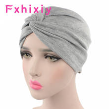 Turbante feminino de algodão, chapéu elástico em cor sólida com nó, touca de quimioterapia, laço para cabelo, cobertura para perda de cabelo 2024 - compre barato