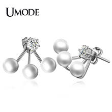 UMODE White Gold Color Pearl Stud Earring for Women Double Sided Simulated Pearl Earrings Jewelry Fashion Brinco AJE0255B 2024 - buy cheap