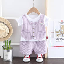 Summer Baby Boy Gentlemen Set Short Sleeve Striped Fake Vest Shirt Bow Tie Suit Shorts Infant Todders Kids Outfit 2024 - buy cheap