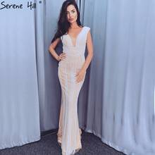 Dubai Gold Beading Pearls Luxury Evening Dresses 2021 Latest Design V-Neck Sleeveless Sexy Evening Gowns Serene Hill LA60896 2024 - buy cheap