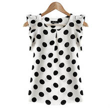 Mulheres quentes de Verão Polka Dot Ocasional Em Torno Do Pescoço de Manga Curta Camisa Top de Chiffon Blusa Mulheres блузка женская 2024 - compre barato