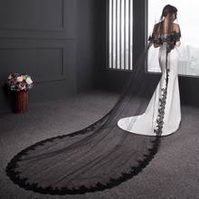 Fashion Black Lace Wedding Veil 2020 Two Layer 300*150CM Appliques Cathedral Long Bridal Veil With Comb voile de mariee 2024 - buy cheap