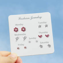 Cute Strawberry Stud Earrings for Women 7 pairs Sweet Tiny Heart Moon Star Rhinestone Female Earrings Jewerly Gifts Bijoux 2024 - buy cheap