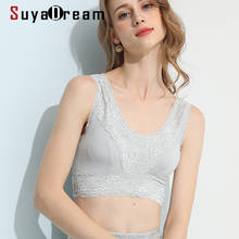 SuyaDream Wire Free Bra 100%Natural Silk Lining and Lace Bras Everyday Wear Tanks Bra Black Silver 2024 - buy cheap