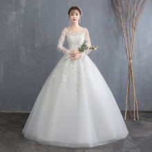 Luxury Floral Wedding Dress Ball Gowns O-Neck Long-sleeved Bride Princess Wedding Dress Bridal Embroidery Lace Up Dress 2024 - buy cheap