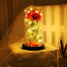 Rosa Roja en cúpula de cristal con cadena de luz LED, decoración del hogar, flor, navidad, regalos para el Día de San Valentín 2024 - compra barato