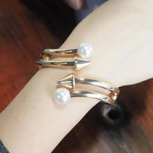 MANILAl Simulated Pearl Bangle Bracelets For Women Rivet Alloy Geometric Statement Cuff Bangle Charm Party Jewelry 2024 - buy cheap