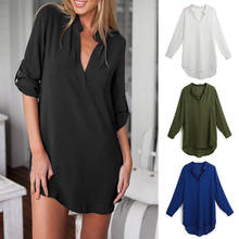 Women Blouse Shirt Sexy V Neck Pockets Long Sleeves Asymmetrical Solid Casual Long Blouse 4XL 5XL Plus Size Tunic Tops Blusas 2024 - buy cheap