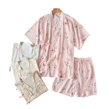 2020 Summer New Japanese Style V-Neck Pajamas Set Comfort Gauze Cotton Short Sleeve+Shorts 2pcs Homewear Women Sweet Casual Wear 2024 - buy cheap