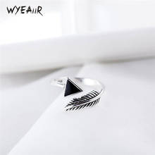 WYEAIIR-Anillo de Plata de Ley 925 con forma triangular, sortija ajustable, diseño geométrico, hojas, plumas 2024 - compra barato