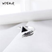 WYEAIIR Geometry Triangle Feather Leaves Cute Fresh Silver Color Female Resizable Opening Rings 2024 - buy cheap