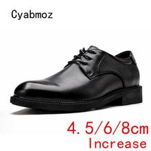 Cyabmoz sapatos masculinos de couro legítimo, sapatos de aumento de altura em couro invisível 4.5/ 6 /8cm, calçados com salto oculto para negócios e festa 2024 - compre barato