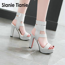 Sianie Tianie 2020 summer peep toe glod glitter bling sequin woman shoes thin high heels stripe bandage women gladiator sandals 2024 - buy cheap