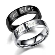 Ее король и его королева Пара Кольца 6 мм черный/серебристый Цвет гладкой нержавеющей стали Свадебные обручальные кольца для мужчин и женщин ювелирные изделия 2024 - купить недорого